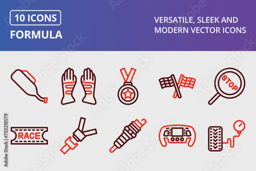 Formula 1 Thick Line Two Colors Icons Set