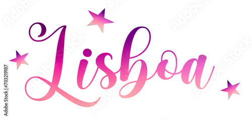 Lisboa - city name writen, vector graphics, pink color