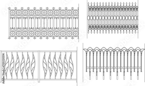 vector design illustration of a classic vintage iron fence railing