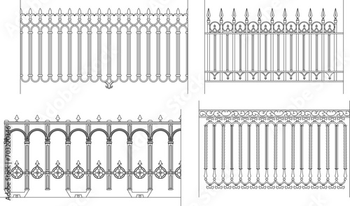 vector design illustration of a classic vintage iron fence railing