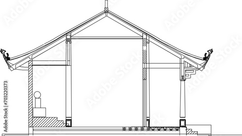 vector sketch illustration of the traditional ethnic sacred temple building design section