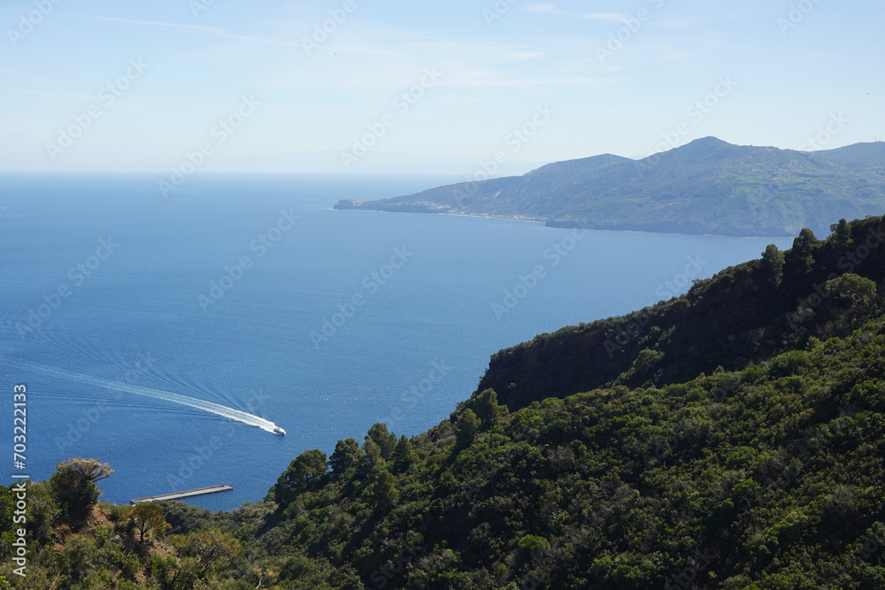 The panorama of the Lipari Archipelago, the view from Salina island, Italy	