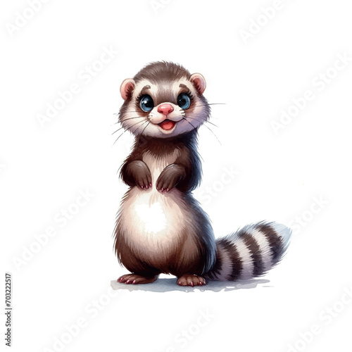 cute ferret. watercolor illustration of a ferret. animals. ferret