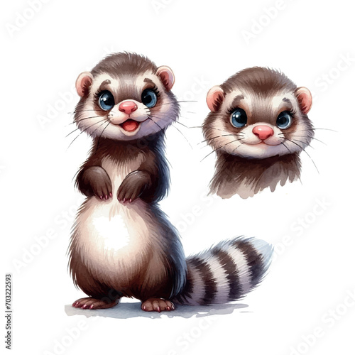 cute ferret. watercolor illustration of a ferret. animals. ferret