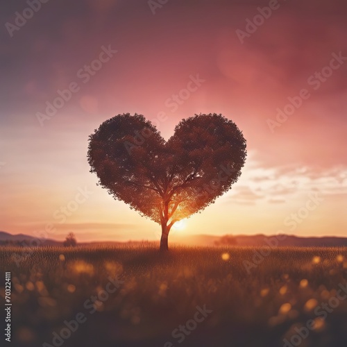 Heart Shaped Tree Branches With Sunset for Valentine's Day Background