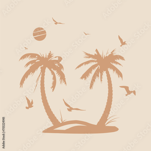 Tropical beach with palm trees and sea - summer resort at sunset