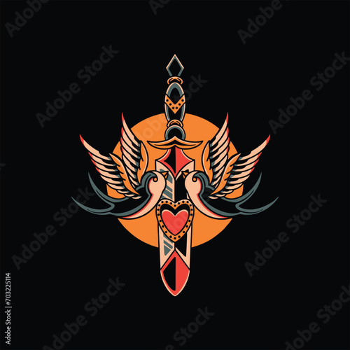 swallows tattoo illustration vector design