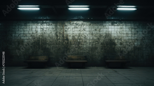 Deserted subway platform highlights modern urban design and solitude