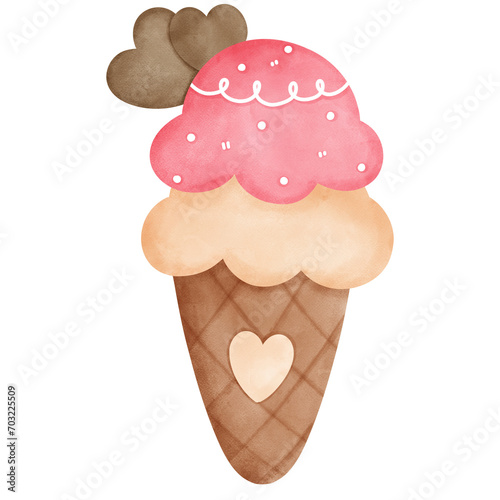 Watercolor cute ice cream cone