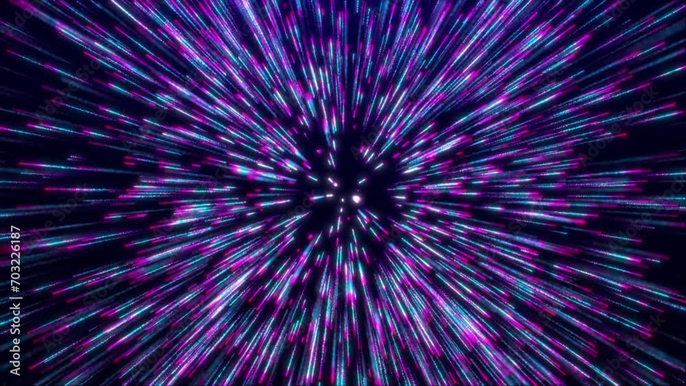 Abstract colorful explosion of dust particles, neon lights and rays at high speed, movement of luminous particles, speed of light, fireworks from dots, space scene, futuristic background. loop Abstract colorful explosion of dust particles, neon lights and rays at high speed, movement of luminous particles, speed of light, fireworks from dots, space scene, futuristic background. loop