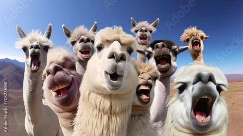 A group of alpacas smiling for a photo photo