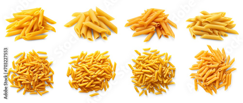 Set of Penne pasta scattered isolate on transparency background png 