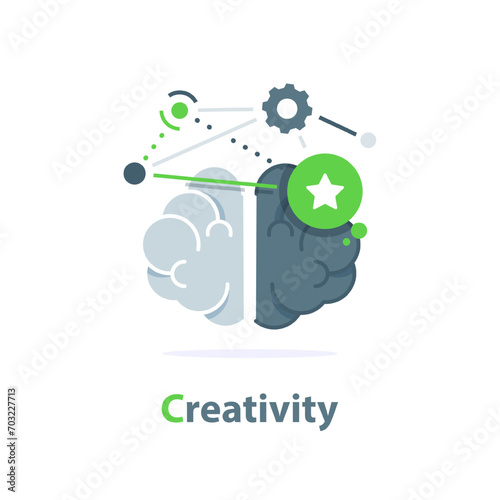 Left and right hemisphere of human brain,flat design icon vector illustration