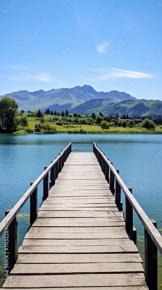 A Serene Wooden Dock Overlooking a Tranquil Lake