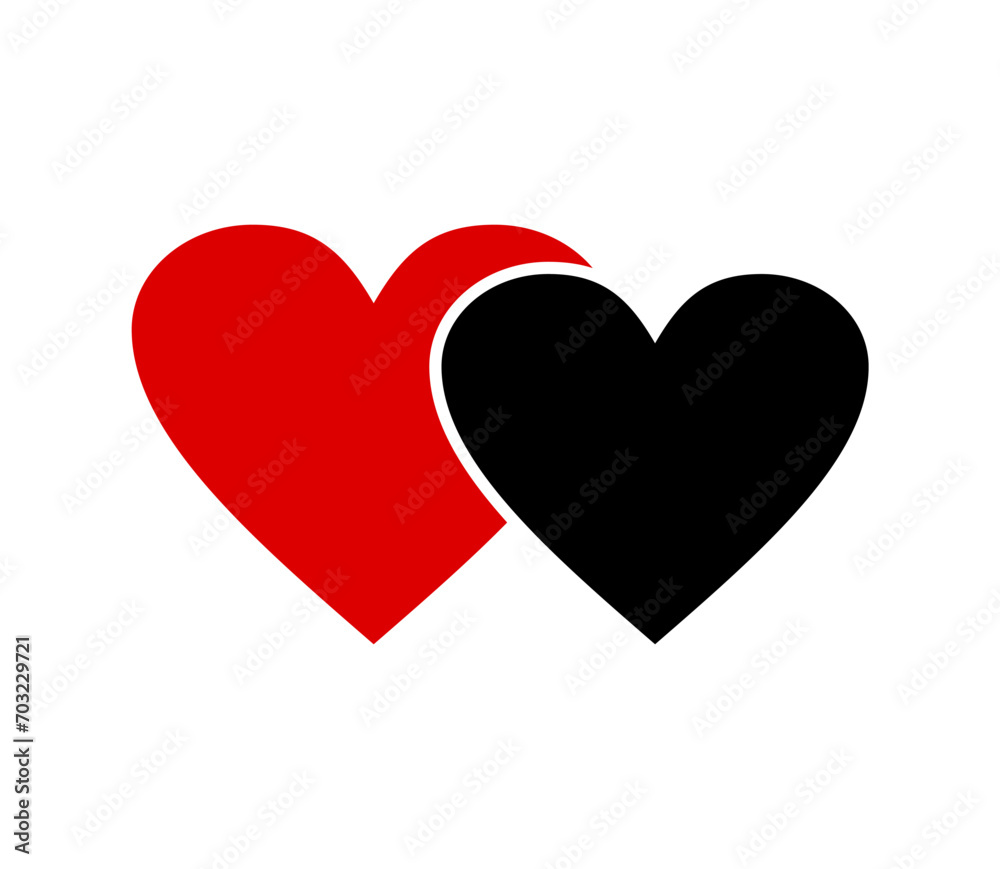 Two hearts connected. Interlocked two hearts icon. Love design element.