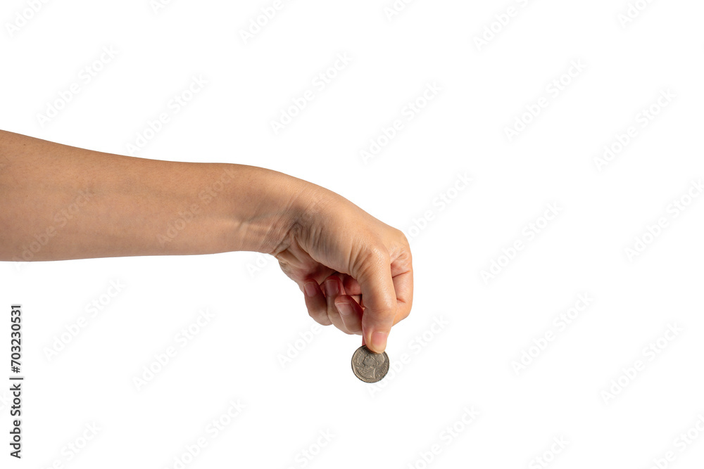 Hand and Coins used for payment in Thailand on transparent background Hand and Coins used for payment in Thailand on transparent background