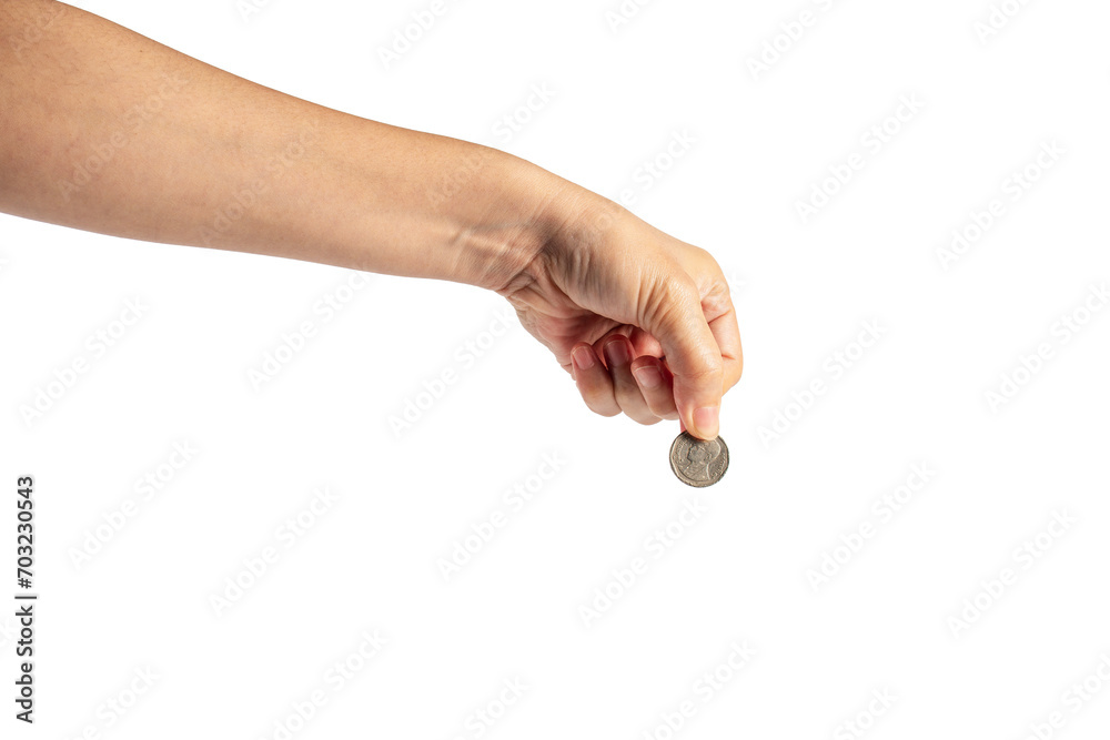 Hand and Coins used for payment in Thailand on transparent background Hand and Coins used for payment in Thailand on transparent background