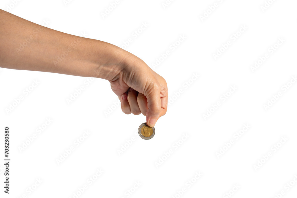 Hand and Coins used for payment in Thailand on transparent background Hand and Coins used for payment in Thailand on transparent background