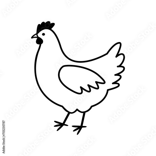 Chicken line art vector illustration.