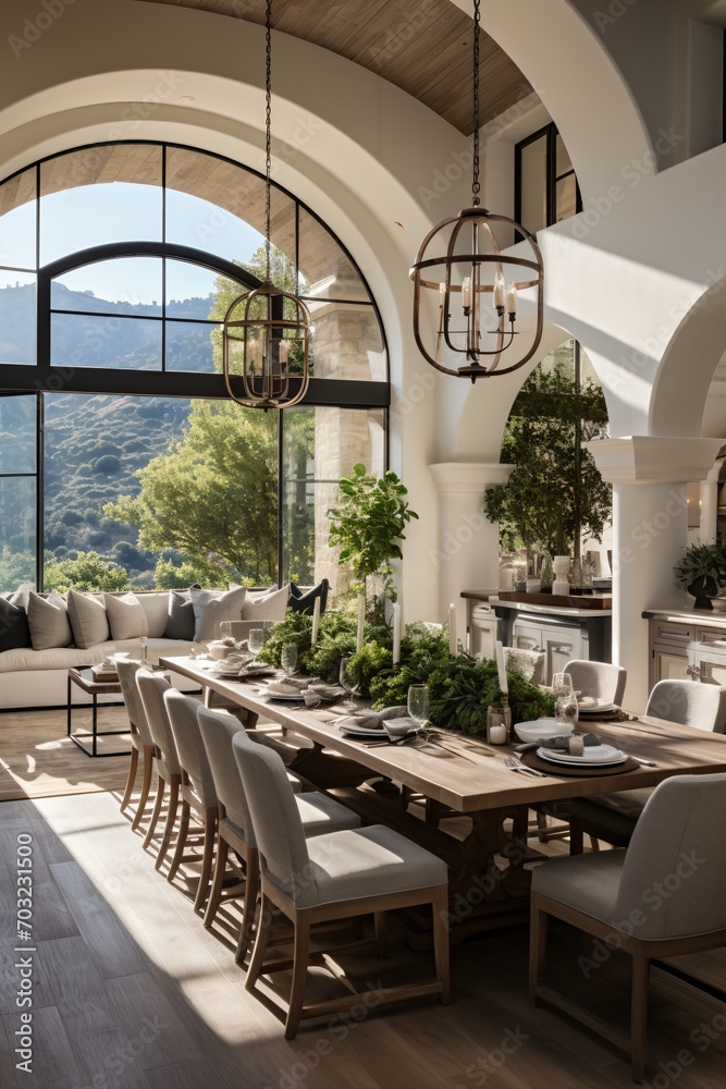 Elegant dining room with a view of the mountains