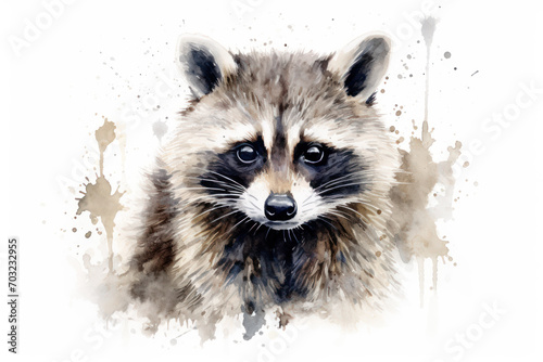 cute racoon watercolor illustration. Wildlife conservation concept