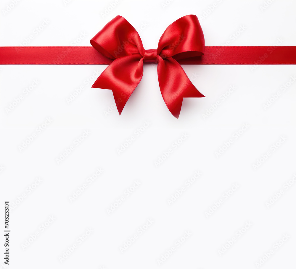 red satin bow and ribbon on white background. Copy space for text. Wedding invitation card decoration red satin bow and ribbon on white background. Copy space for text. Wedding invitation card decoration