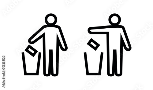 Icon of a man with a trash can (Tidyman), packaging recycling sign. Marking, sing on the packaging, person throws out garbage.