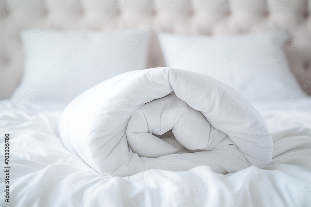White pillow on bed decoration in bedroom interior White pillow on bed decoration in bedroom interior