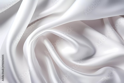 Beautiful smooth elegant wavy white satin silk luxury cloth fabric texture, abstract background design. Copy space. Card or banner