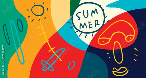 Colorful Doodle Vector Illustration Background for Summer Holiday 2024 banner