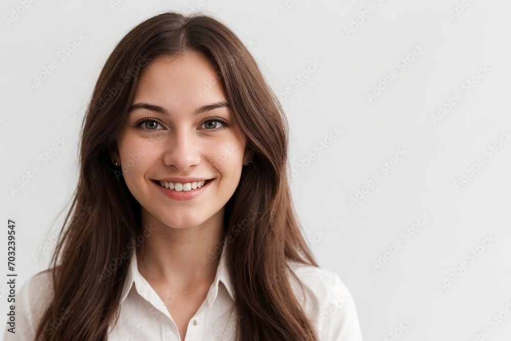 Businesswoman confidently smiling against the white background. Happy businesswoman concept. Businesswoman confidently smiling against the white background. Happy businesswoman concept.