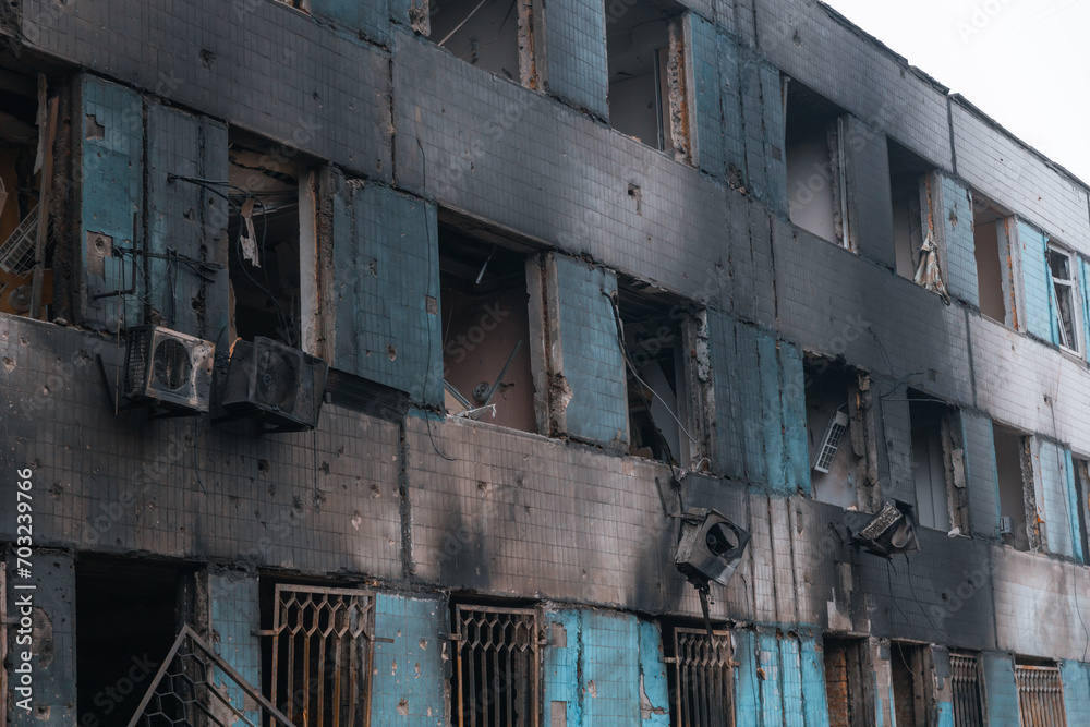 Destruction of a maternity hospital after being hit by a ballistic missile during the war in Ukraine and Russia. War. Medical institution. Direct hit to the building Destruction of a maternity hospital after being hit by a ballistic missile during the war in Ukraine and Russia. War. Medical institution. Direct hit to the building