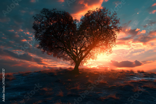 Twilight Ardor - Heart-Shaped Tree at Sunset