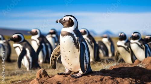 Numerous Magellanic penguins