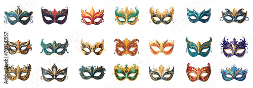 set of illustration of masquerade mask. carnival ornaments vector. isolated on a transparent background. eps10