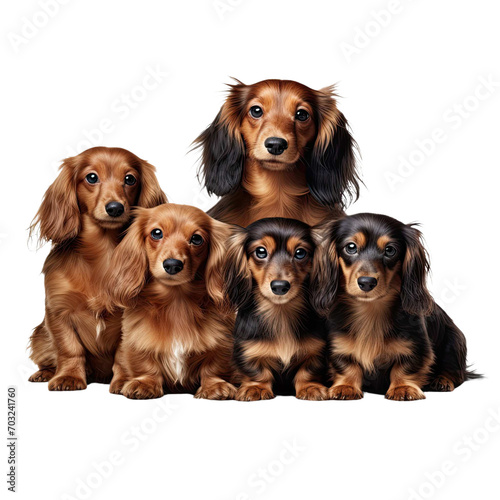 Family of cute dogs on transparent background