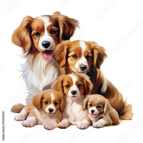 Family of cute dogs on transparent background