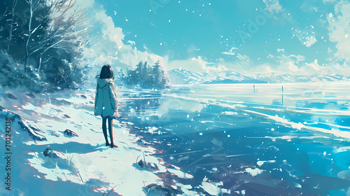 Anime Style Girl in a Winter Landscape