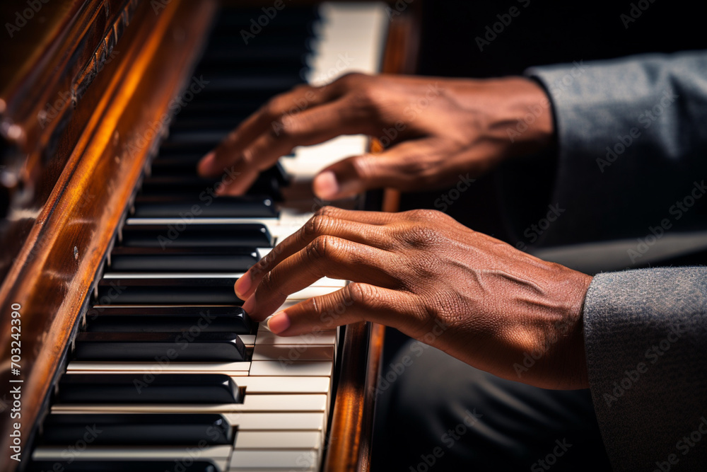 Fototapeta premium Pianist plays a melody on the piano. Classical music at a concert
