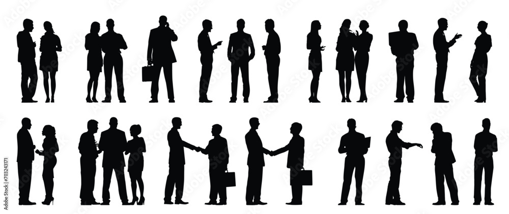 Illustration of business people. Silhouettes of diverse business people standing, men and women full length. business concept. Vector illustration 