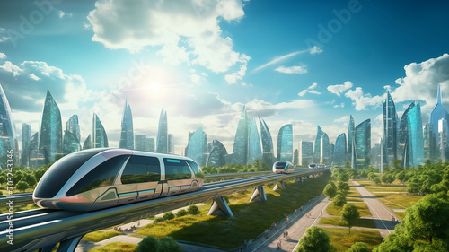 Futuristic green eco city concept photo