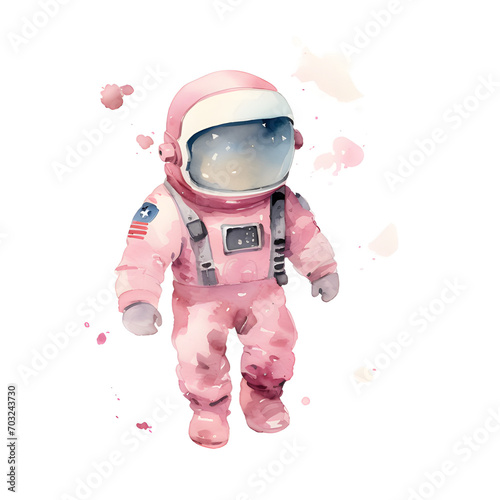 Watercolor neutral pink child astronaut