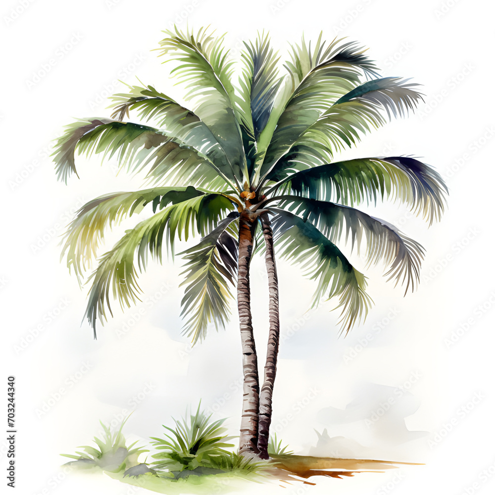 Obraz premium Watercolor Palm tree on white background
