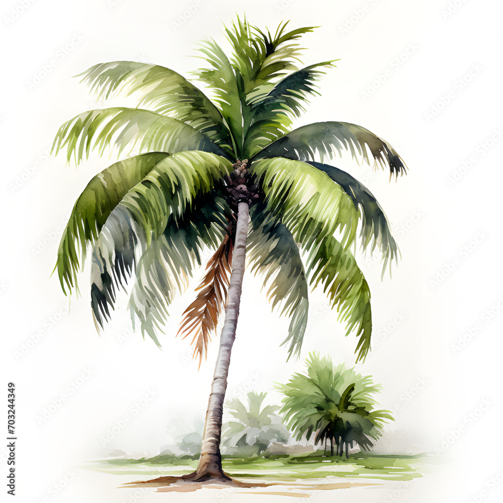 Obraz premium Watercolor Palm tree on white background