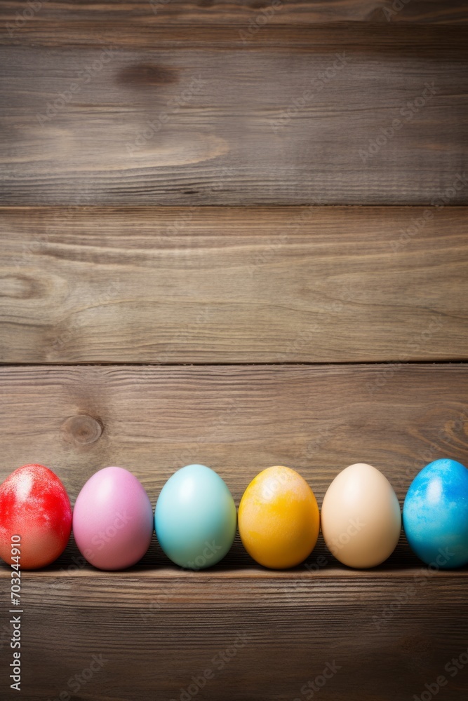 A Colorful Display of Eggs on a Wooden Table A Colorful Display of Eggs on a Wooden Table