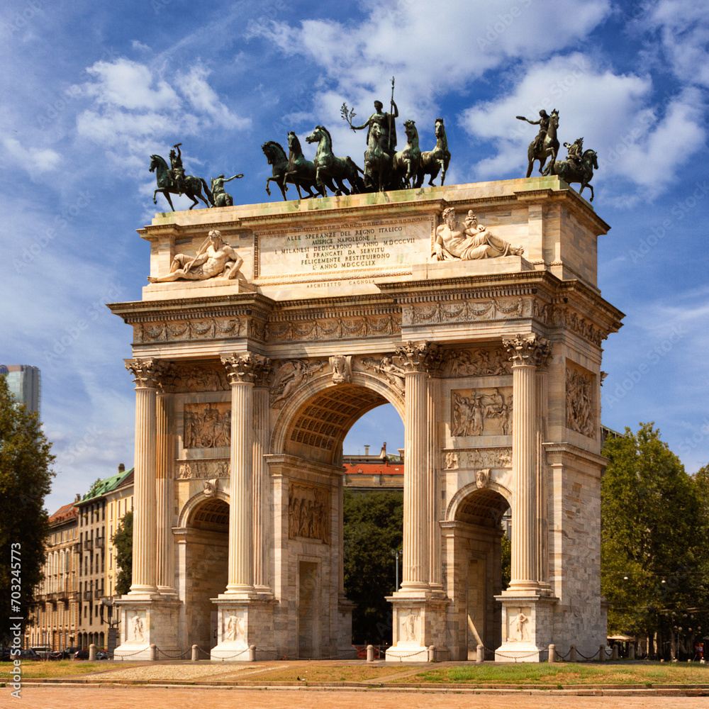 Beautiful view of Arco della Pace in Milan, Italy
