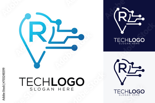 vector technology  letter r logo