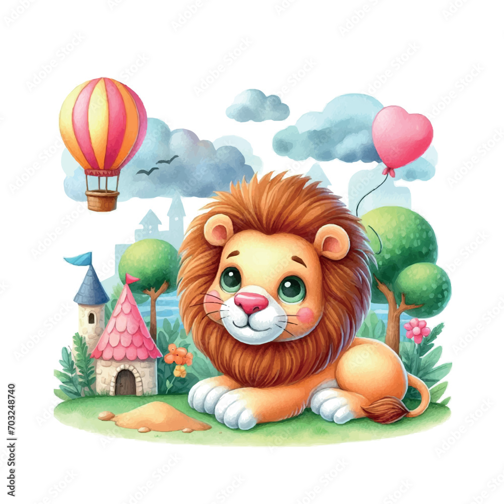 Fototapeta premium cute lion watercolor illustration of a lion. animals.lion