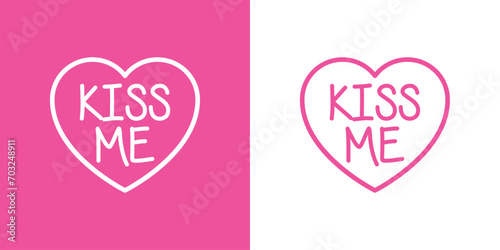 Logo del día de San Valentín. Texto manuscrito kiss me en silueta de corazón con líneas para su uso en felicitaciones y tarjetas