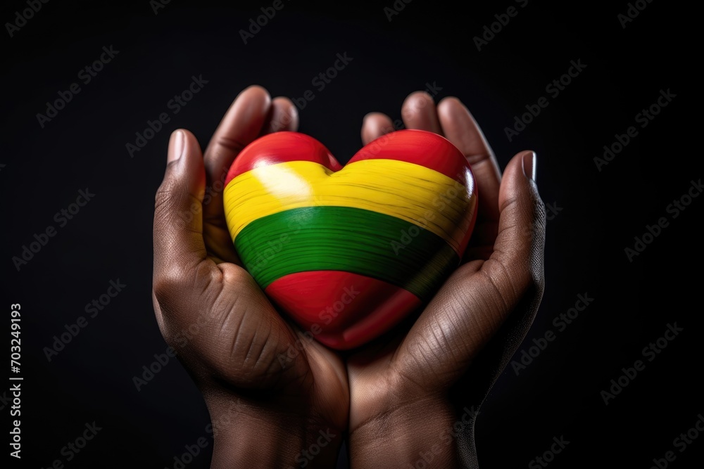 Hand holding color heart. Black History Month background. - obrazy, fototapety, plakaty 